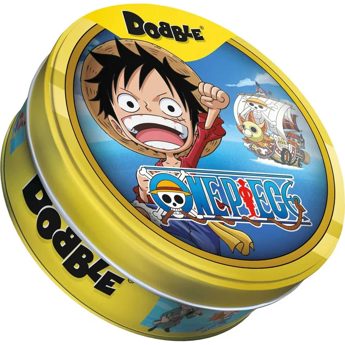 Circular yellow tin featuring Luffy, the One Piece logo, and the Thousand Sunny ship on the lid.