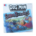 Dog Man puzzle box with colorful comic characters and action text bubbles on a shimmery lenticular surface.