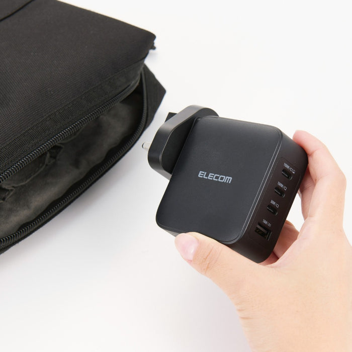 ELECOM Charger 100w 4-Ports  /USB-Cx3 USB-Ax1/ GaN II Plus/ Fast Charging/ MPA-ACAS01BFBK