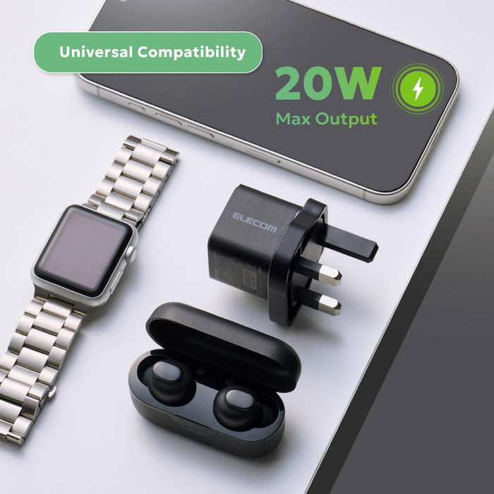 ELECOM Charger 20w 1-Port /USB-Cx1/ GaN II / Safe Design/ MPA-ACAS05BFBK