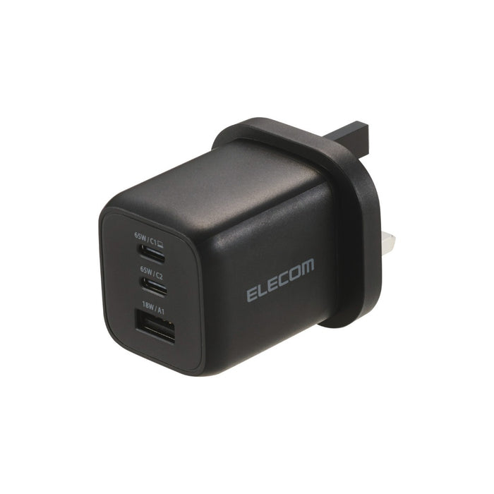 ELECOM Charger 65w  3-Ports  /USB-Cx2 USB-Ax1/ GaN II / Fast Charging/ MPA-ACAS02BFBK