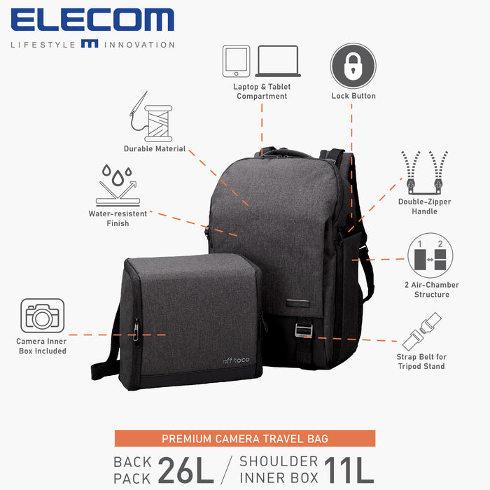 ELECOM Premium Large Camera Backpack/ Waterproof/ Rain Cover/ Inner Case BM-OFC01 Series