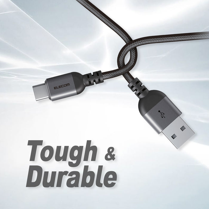ELECOM USB2.0 Nylon Cable Type-A to Type-C/MPA-ACASAN/0.5m/1m/2m/Black/White