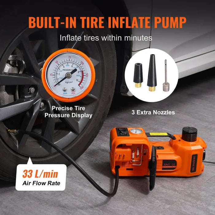 Electric Car Jack 5 Ton Jack with Electric Wrench Portable Car Lift with built-in tire inflate pump and precise pressure display
