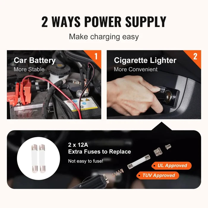 Image showing 2 ways power supply for Electric Car Jack 5 Ton Jack with Electric Wrench Portable Car Lift: car battery and cigarette lighter.