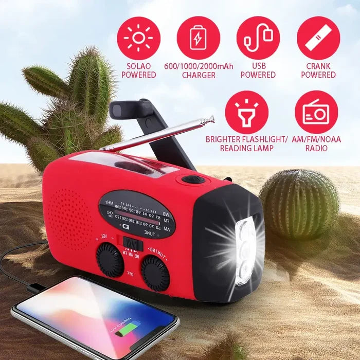 Emergency Radio with LED Lights Solar Charging Light with USB and Crank Power