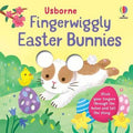 Book cover featuring a bunny with finger holes for ears, colorful eggs, and a chick in a bright spring field.