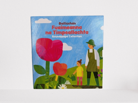 Collage-style book cover featuring a child watering giant red flowers next to a gardener in a green apron and hat.