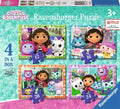 Ravensburger Gabby's Dollhouse puzzle box showing 4 colorful scenes of 12, 16, 20, and 24 pieces on a teal background.