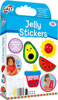 Galt craft kit box for making colorful jelly stickers, featuring fruit designs, gel tubes, and googly eyes.