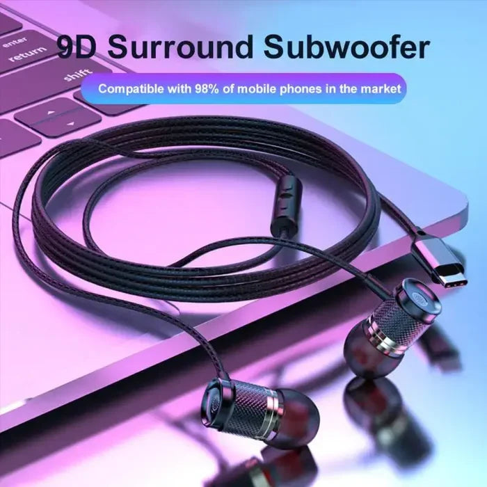 Gaming Wired Earphone Lightweight With Mic on laptop, featuring 9D surround subwoofer, compatible with 98% of mobile phones.