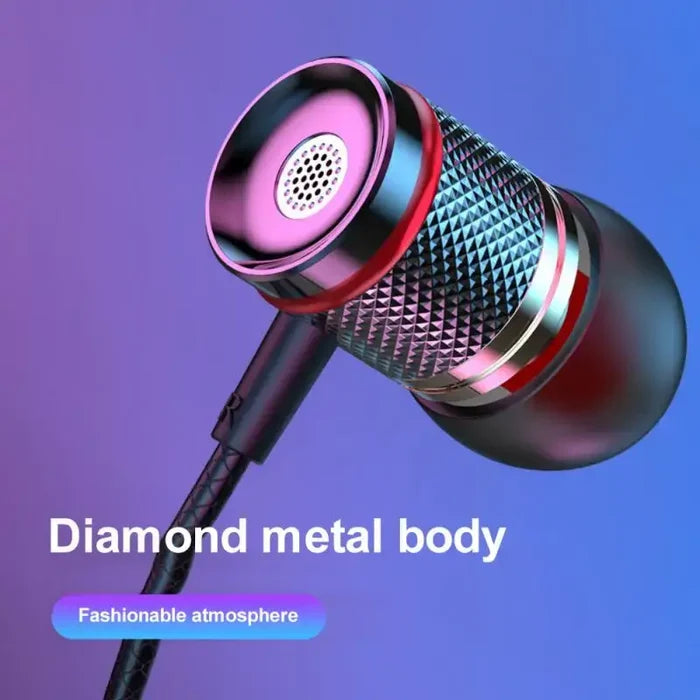 Gaming Wired Earphone Lightweight With Mic featuring diamond metal body and fashionable design, perfect for immersive gaming experience.