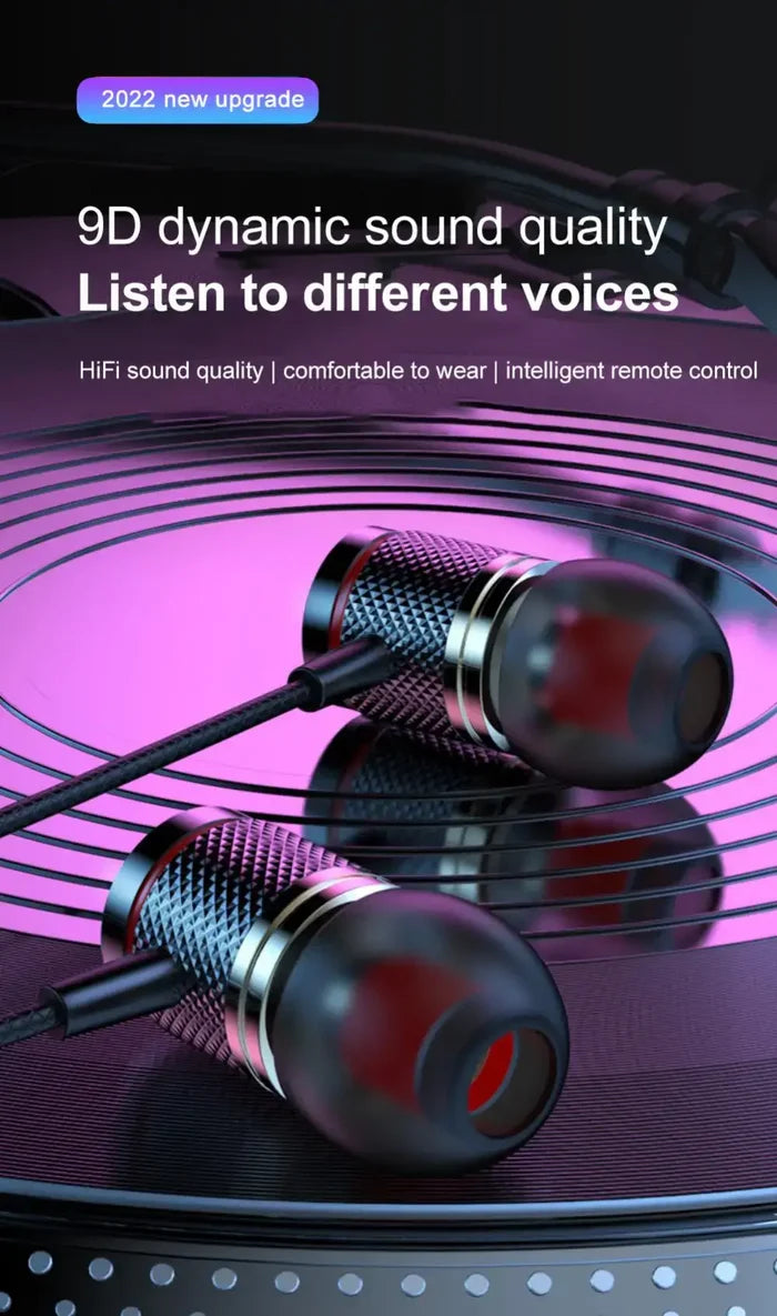 Gaming Wired Earphone Lightweight With Mic featuring 9D dynamic sound quality on stylish purple and black background
