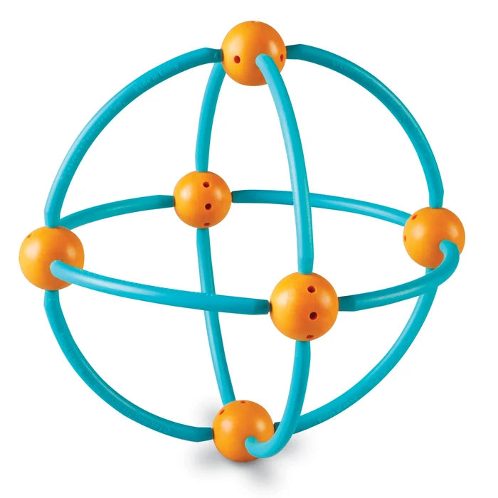 3D spherical model built with curved blue rods and orange connector spheres.
