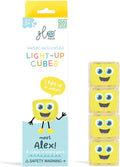 Tall white box with a yellow cube character next to four stacked translucent yellow cubes with smiling faces.