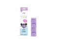 Tall purple and white box next to a vertical stack of four translucent purple cubes with smiling cartoon faces.