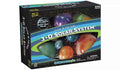 Black box for a 240-piece solar system set showing colorful, glowing planet models through a clear front window.