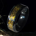 Gold Rush – Stainless Steel Ring With Black Polymer Clay Inlay And Gold Glitter