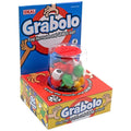 Grabolo game set with 36 colorful animal-shaped pieces in a clear jar on a red and blue display box.