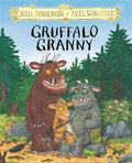 Book cover for Gruffalo Granny featuring a brown Gruffalo, a grey granny Gruffalo, and a small yellow Gruffalo child.