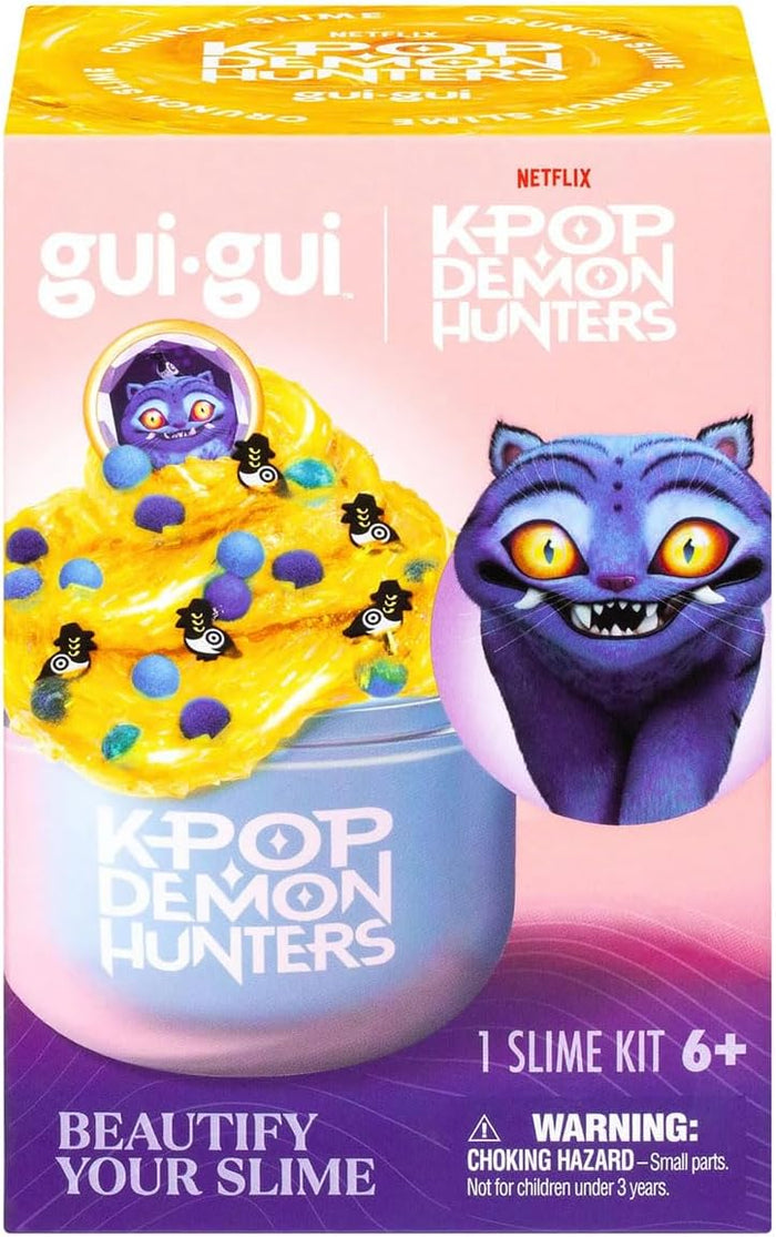 Pink box featuring a purple cat demon and yellow slime with blue beads and eye charms in a light blue container.