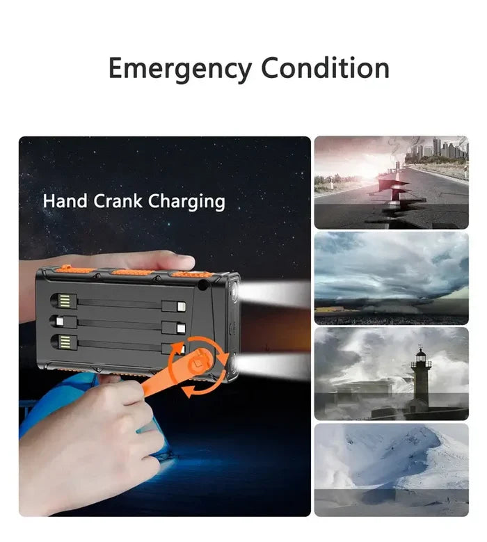 Hand Crank Solar Power Bank 30000mAh with Cable Camping Light for emergency charging in outdoor conditions