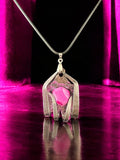 Handcrafted Metal Necklace With Pink Dyed Agate Comes With 18" Adjustable Necklace