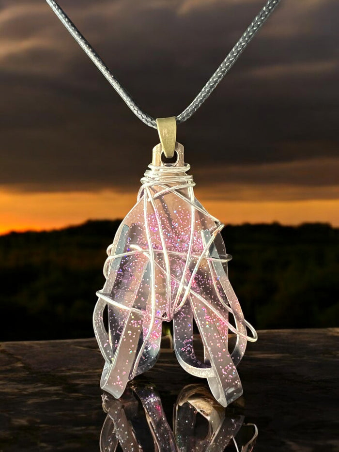 Handcrafted Stainless Steel Pink Glitter Necklace With 18" Adjustable Necklace