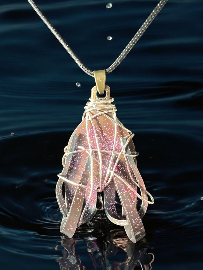 Handcrafted Stainless Steel Pink Glitter Necklace With 18" Adjustable Necklace