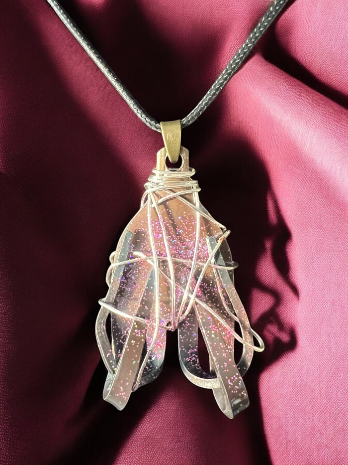 Handcrafted Stainless Steel Pink Glitter Necklace With 18" Adjustable Necklace