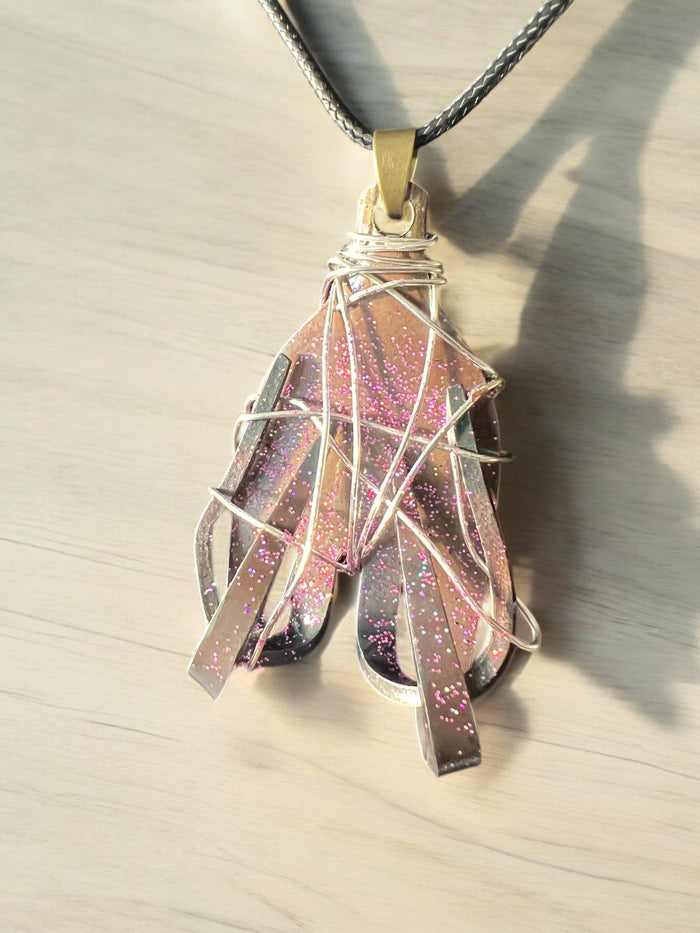 Handcrafted Stainless Steel Pink Glitter Necklace With 18" Adjustable Necklace