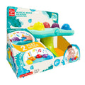 Boxed bath toy with four colorful whale characters on a teal fountain base with a green pedestal.