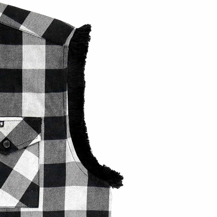 Hot Leathers FLM5202 Men's Black and White Sleeveless Flannel Fringe Shirt