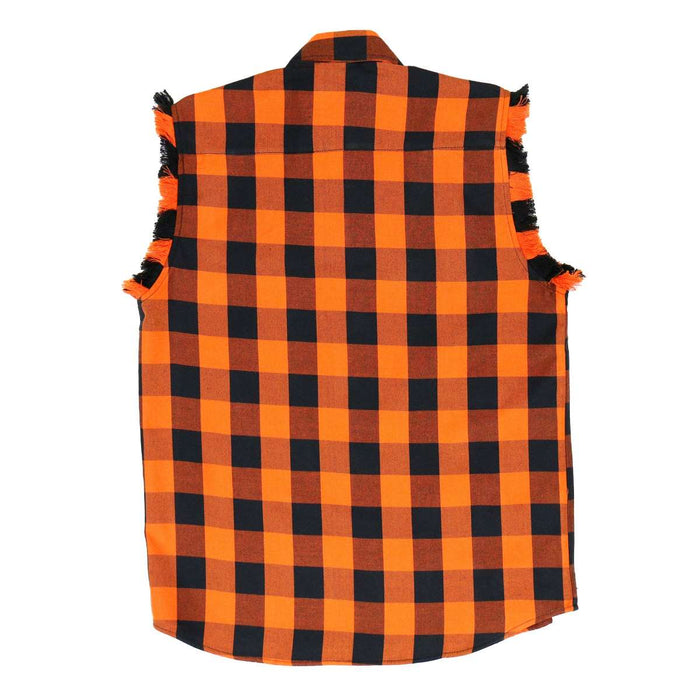 Hot Leathers FLM5210 Men's Sleeveless Fringe Orange and Black Flannel Shirt