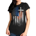 Hot Leathers GLR1520 American Flag Crosses Ladies Black T-Shirt