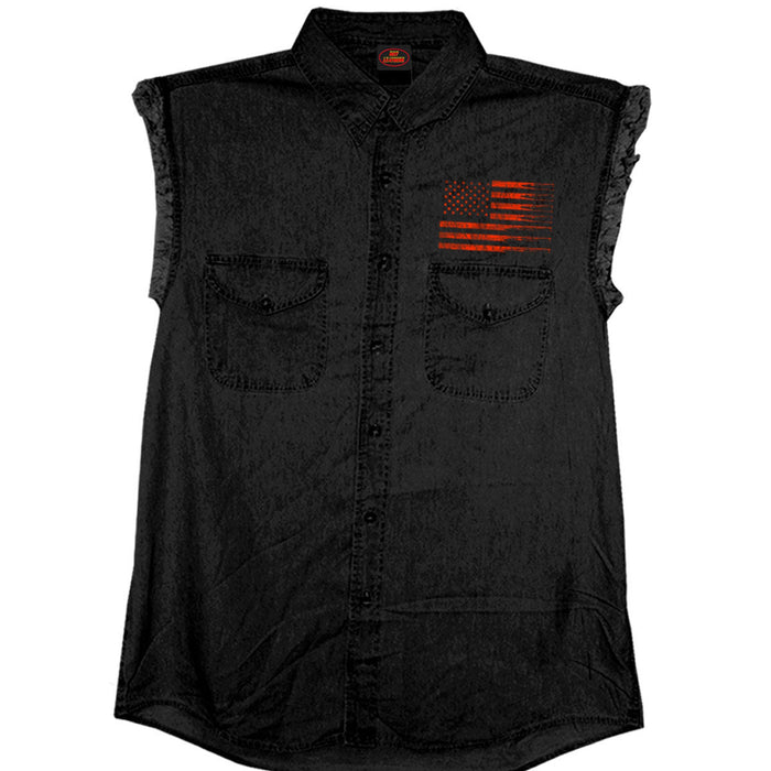 Hot Leathers GMD5430 Mens Black Flag Bullets Sleeveless Black Denim Shir