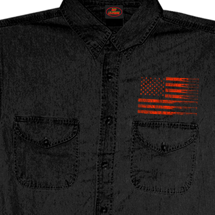 Hot Leathers GMD5430 Mens Black Flag Bullets Sleeveless Black Denim Shir