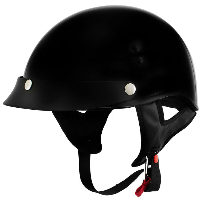 Hot Leathers HLT70 Stealth Glossy Black Motorcycle DOT Skull Cap Classic Half Helmet