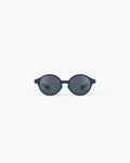 Navy blue round children's sunglasses with dark grey lenses, front view on a white background.