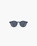 Round navy blue matte sunglasses for kids with dark grey lenses and silver pin accents.