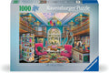 Ravensburger 1000-piece puzzle box featuring a vibrant library with stained glass windows and pink armchairs.
