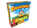 Angled board game box with bright cartoon art of a hilltop castle, sheep in green fields, and a sunny blue sky.