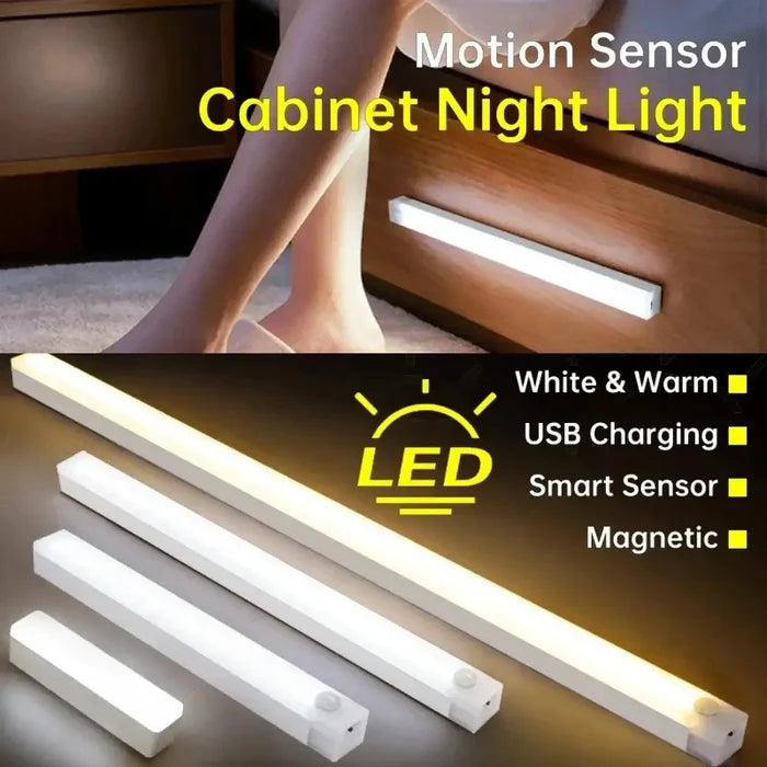 Kitchen Rechargeable Lamp LED Light With Motion Sensor shown in multiple sizes for cabinet use.