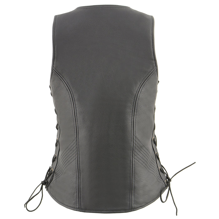 Ladies Black Open Neck Side Lace Zipper Front VestWith Cool Tec®