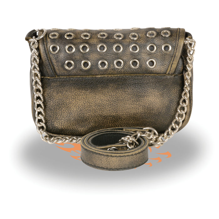 Ladies Chain Strap Leather Shoulder Bag w/ Eyelets