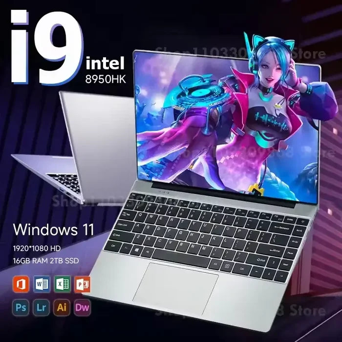 Laptop Intel Core i9 8950HK Gaming with Windows 11, 16GB RAM and 2TB SSD displaying vibrant graphics
