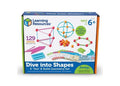 White box showing colorful 2D and 3D shapes built with plastic sticks and connector balls for a 129-piece geometry set.