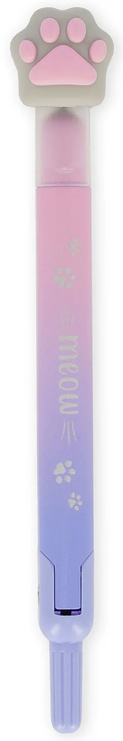 Pink and purple gradient compass featuring a grey and pink cat paw topper with silver paw prints and "meow" text.