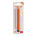 Pack of three orange erasable pen refills for Legami pens on a white and orange hanging card.
