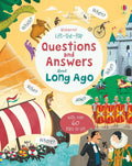 Colorful children's book cover with drawings of Vikings, Romans, and pyramids surrounding a lift-the-flap title.